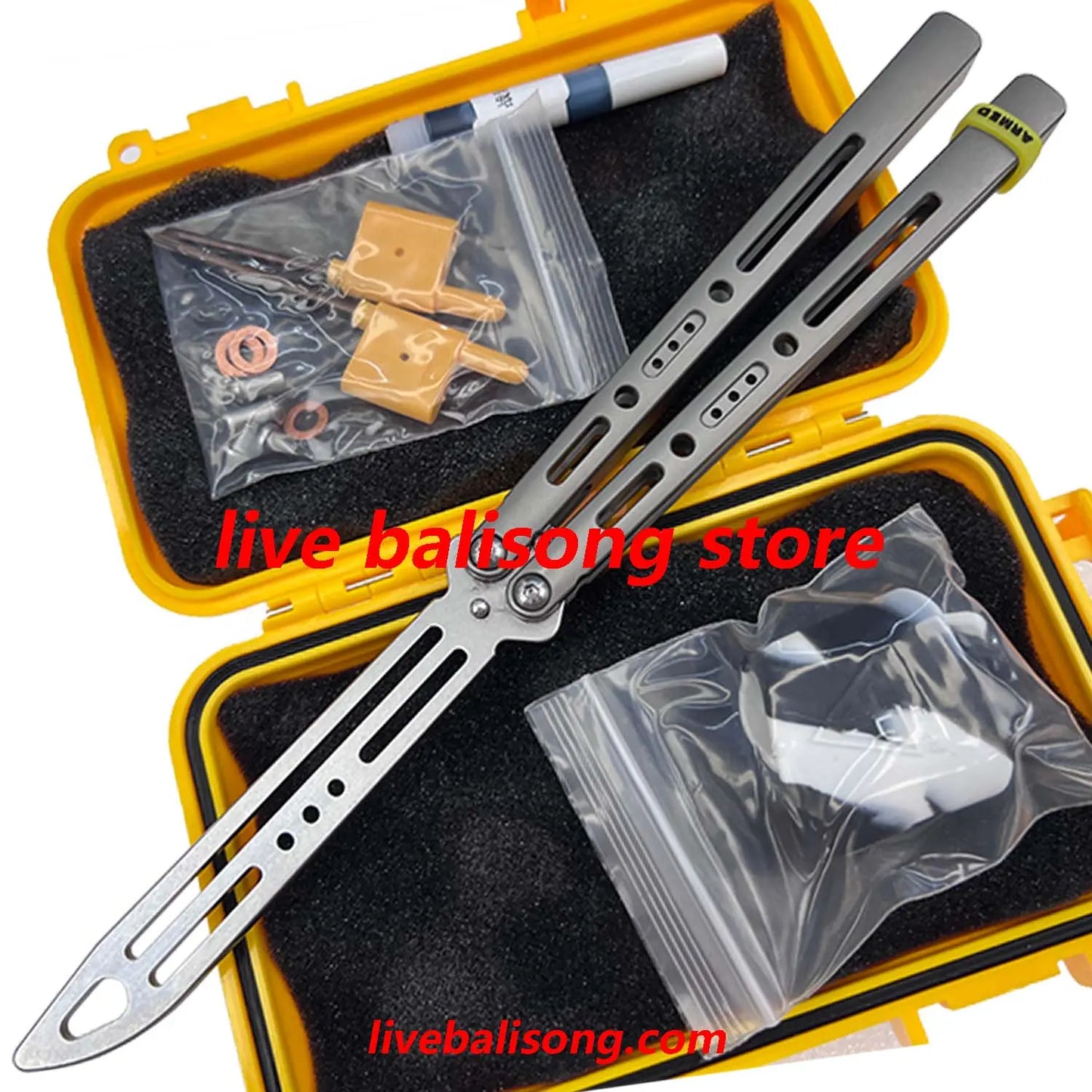 ARMED SHARK Sentinel Balisong Trainer Clone Titanium Handle livebalisong