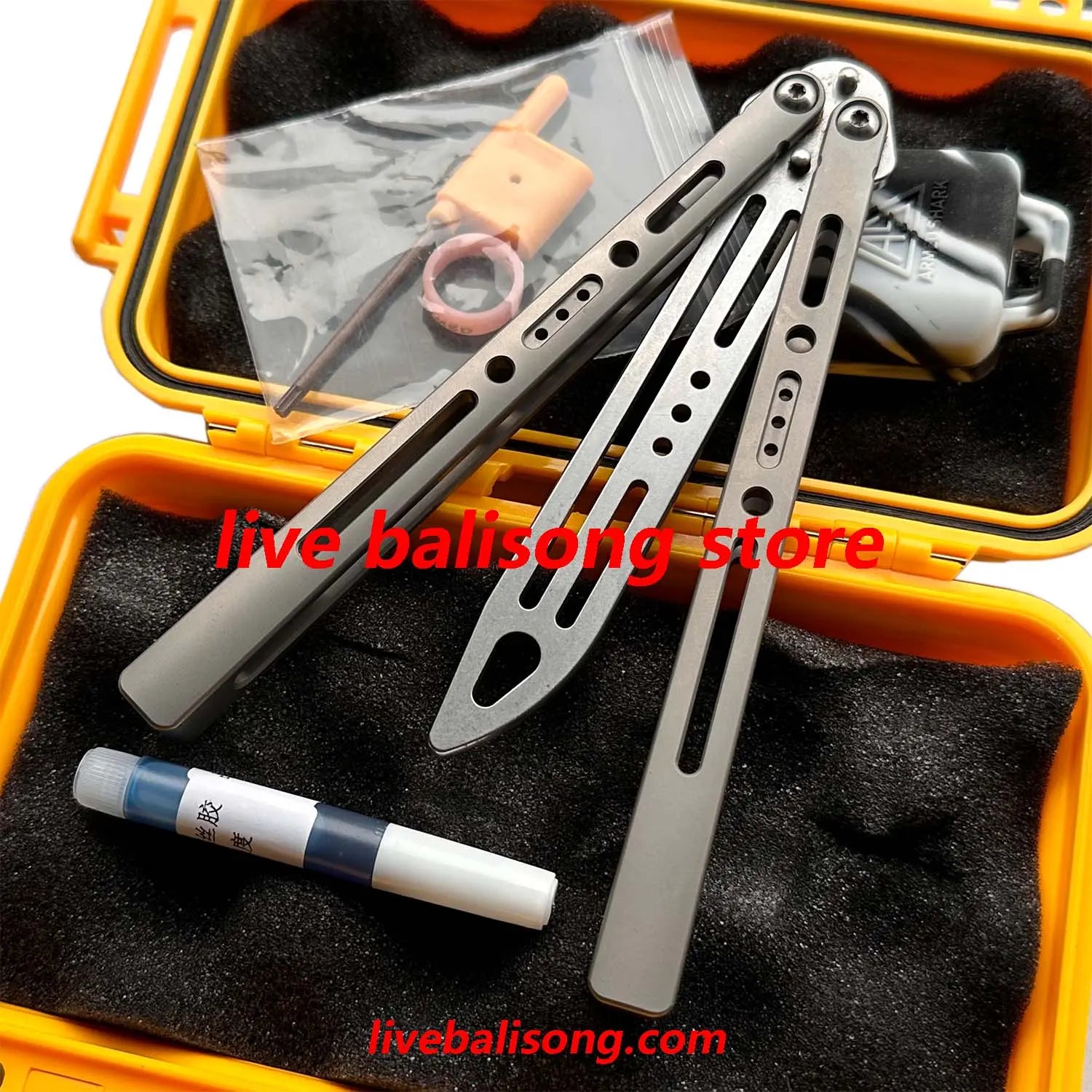 ARMED SHARK Sentinel Balisong Trainer Clone Titanium Handle livebalisong