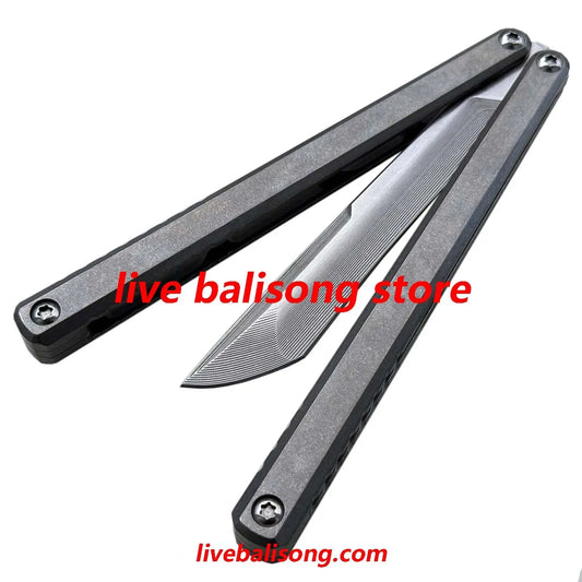 Di Gaboon Balisong Clone Titanium Sandwich Handle Texture Live Blade livebalisong